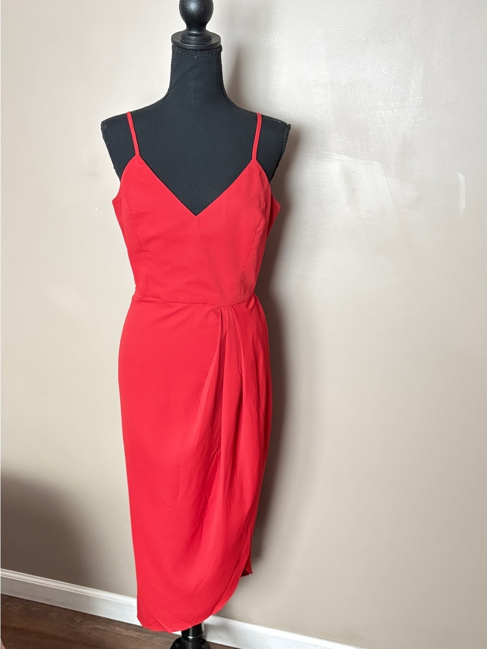 Lulus Reinette rust red midi dress spaghetti straps summer wedding date L NWT